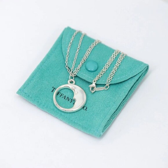 Tiffany & Co. Moon face Double Chain Necklace 16" Silver 925 Auth w/Bag #305-2 - Picture 8 of 8